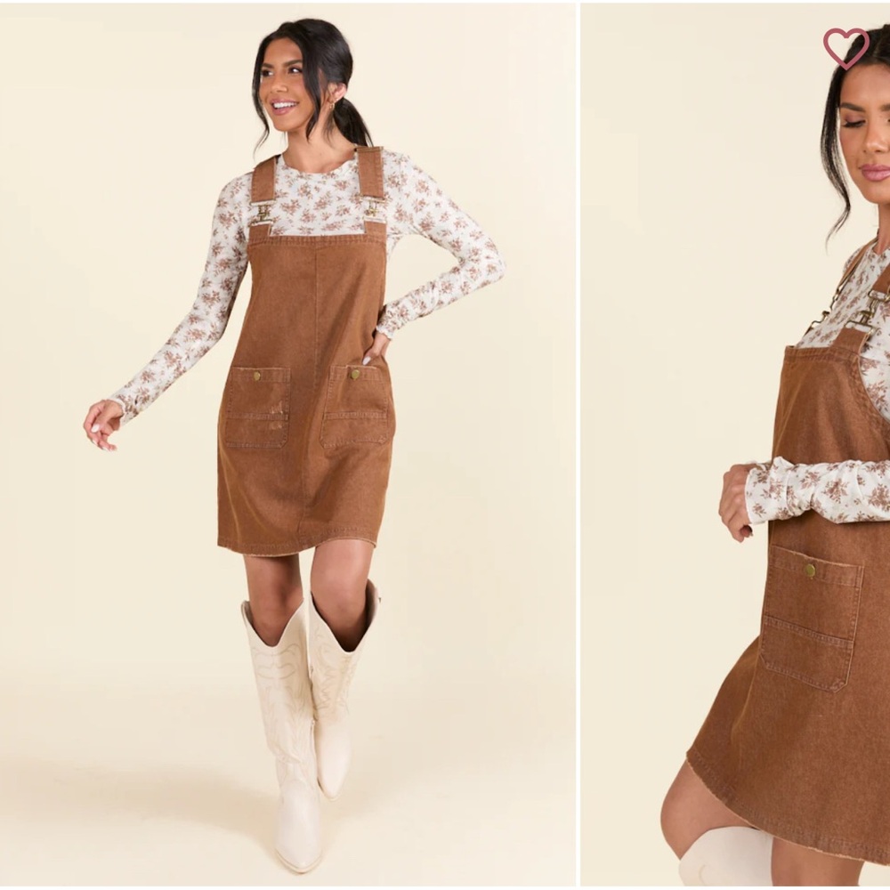 Pink Lily Brown Corduroy Long Sleeve Dress
